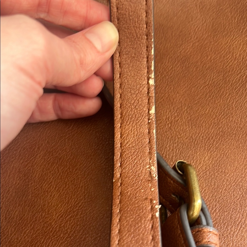 Frye & Co Cognac Faux Leather Crossbody Saddle Bag - Picture 8 of 8